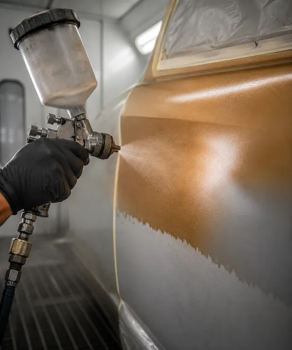 Application de peinture au pistolet en cabine